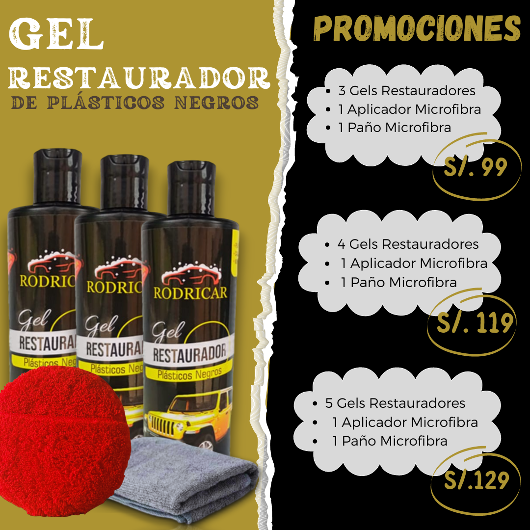 3 Gels Restauradores De Plásticos Negros de "300 ml" Cada Envase