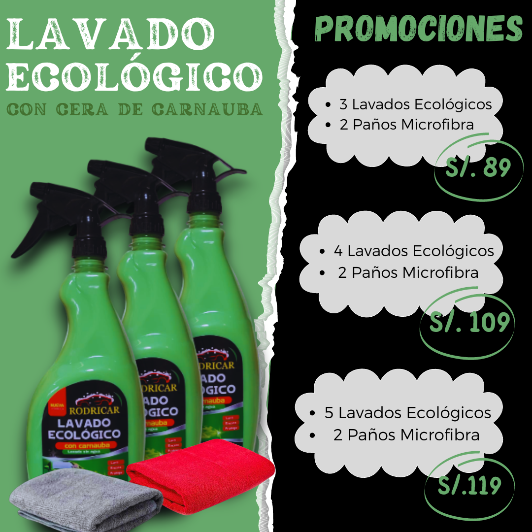 3 Lavados Ecológicos con Cera de Carnauba de "1 Litro" Cada Envase.